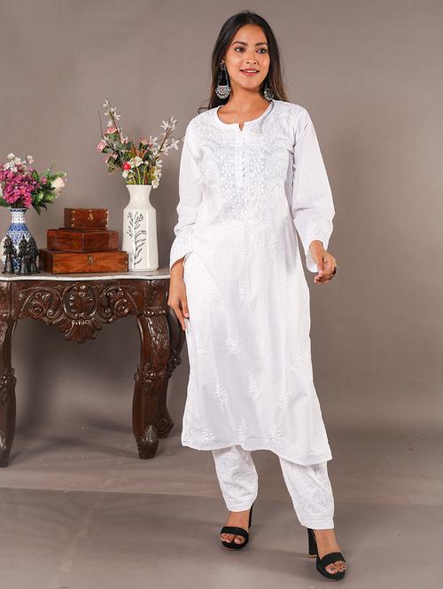 white cotton straight kurta - 19947858 - Very Small Image - 1