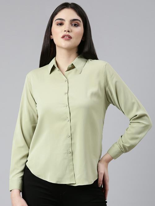 green solid long sleeves regular shirt - 19947865 - Very Small Image - 1