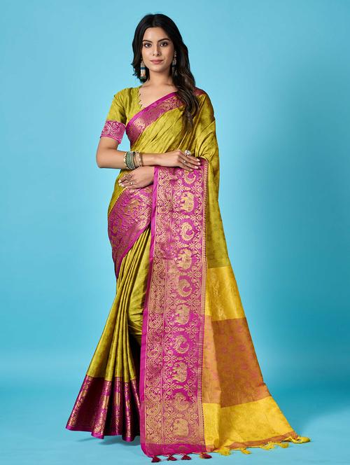 self designed banarasi contrast border saree with blouse - 19947951 - Very Small Image - 1