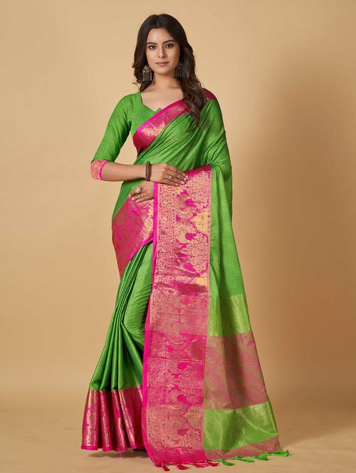 self designed banarasi contrast border saree with blouse - 19947979 - Very Small Image - 1