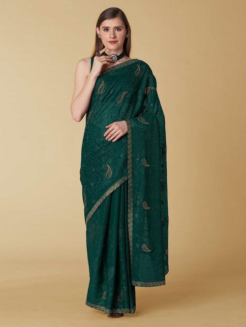 self designed embroidered saree with blouse - 19947984 - Very Small Image - 1