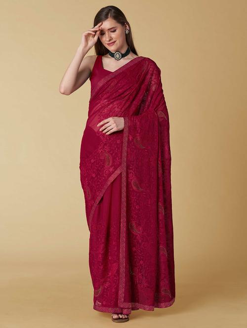 self designed embroidered saree with blouse - 19947985 - Very Small Image - 1