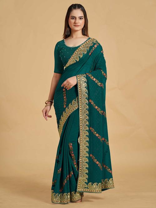 floral embroidered saree with blouse - 19947992 - Very Small Image - 1