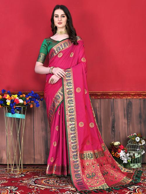 pink art silk paithani saree - 19948081 - Very Small Image - 1