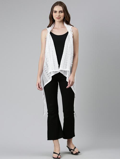 white lace asymmetric sleeveless regular shrug - 19948234 - Very Small Image - 1
