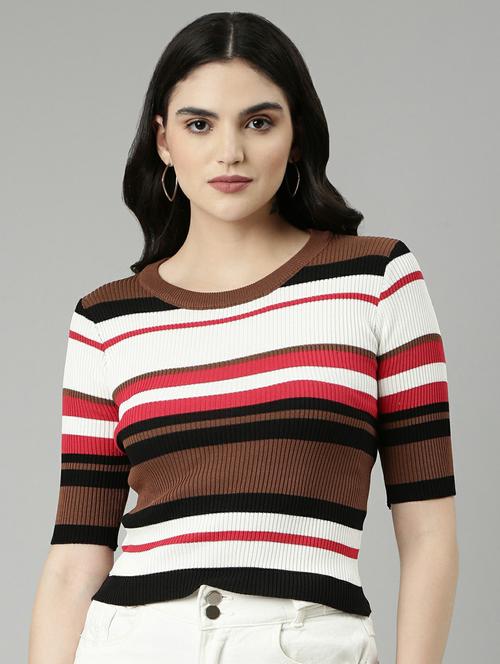 women's crop round neck top - 19948521 - Very Small Image - 1