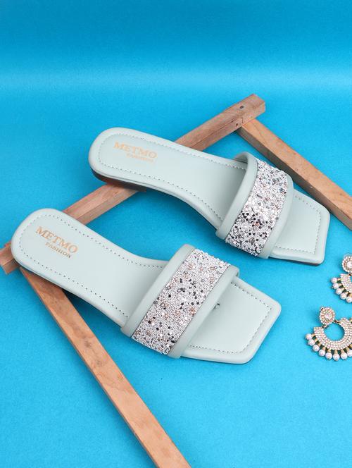 green synthetic slip on sandals - 19948956 - Very Small Image - 1