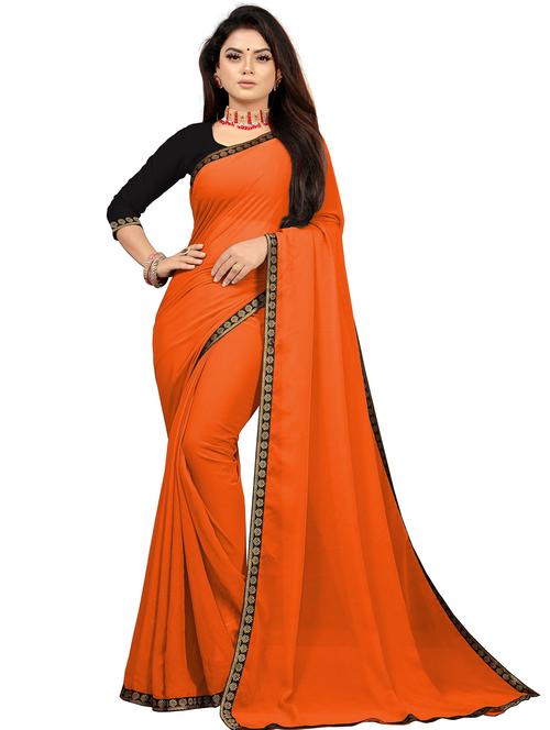 women's solid orange colored saree - 19949183 - Very Small Image - 1