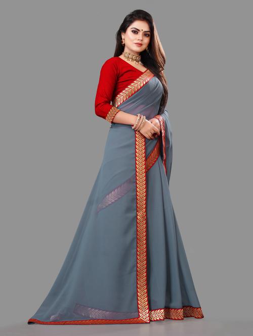 lace bordered plain saree with blouse - 19949397 - Very Small Image - 1