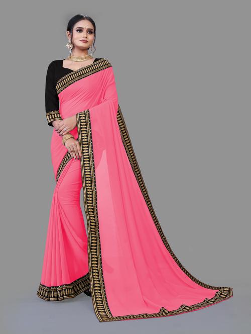 women's bordered pink colored saree - 19949716 - Very Small Image - 1
