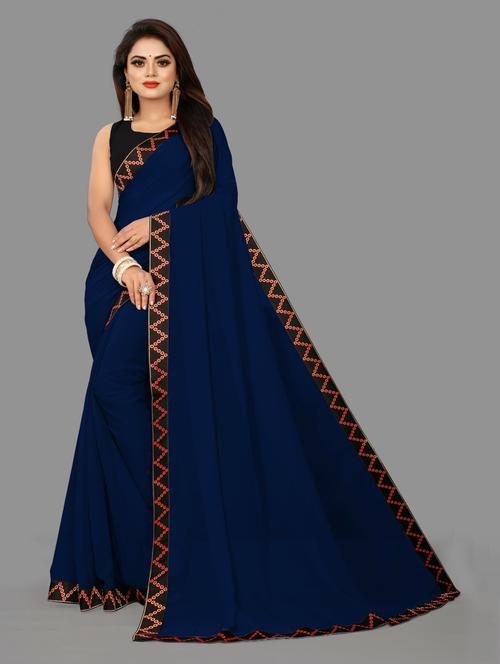 lace bordered plain saree with blouse - 19949840 - Very Small Image - 1