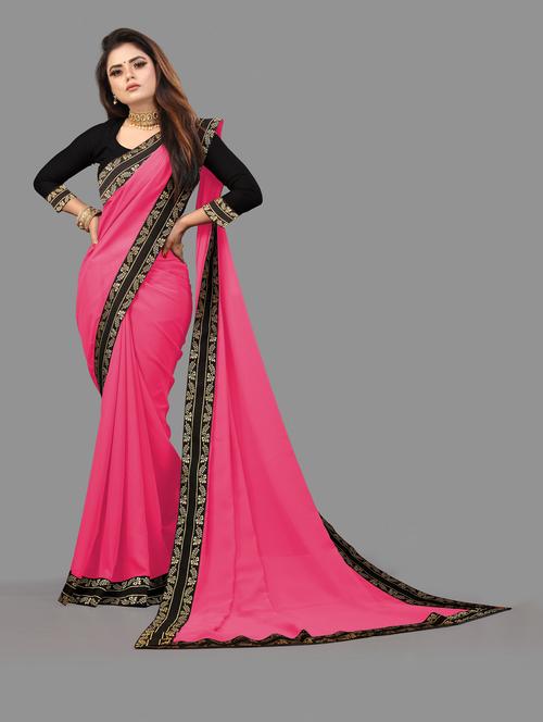 lace bordered plain saree with blouse - 19950178 - Very Small Image - 1