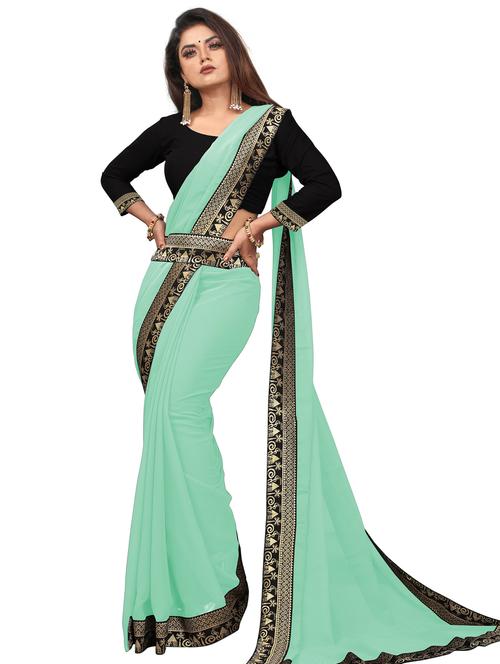 women's bordered light green colored saree with blouse - 19950473 - Very Small Image - 1