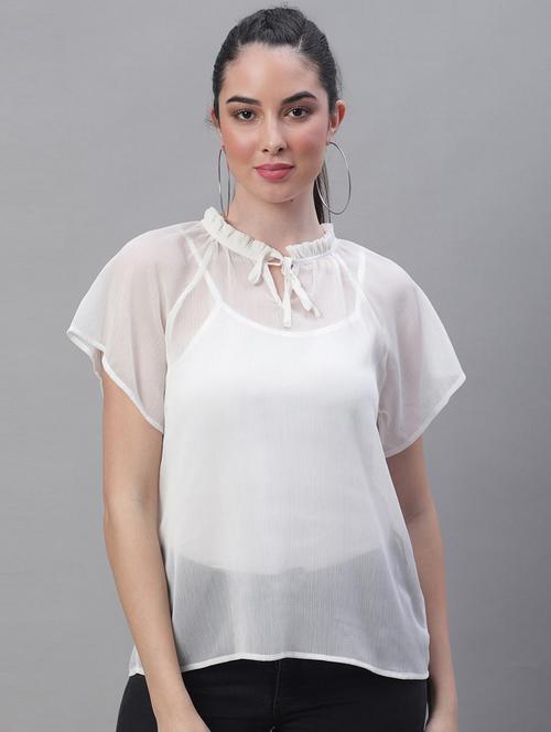women's straight tie-up neck top - 19950581 - Very Small Image - 1
