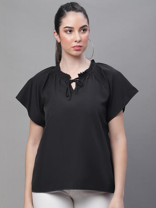women's straight tie-up neck top - 19950582 - Very Small Image - 1