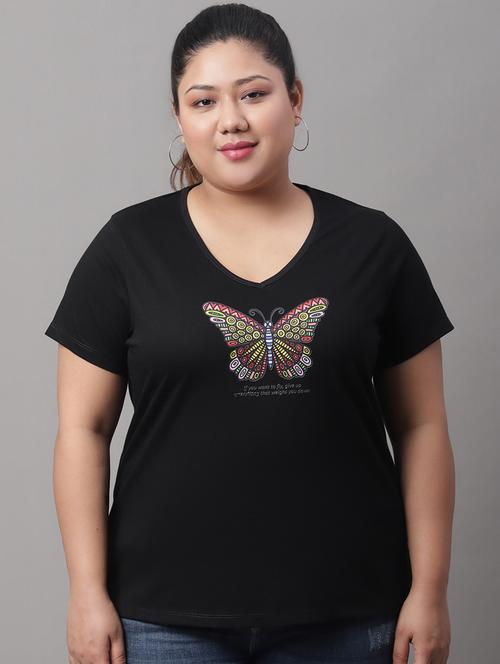 women's chest print v neck t-shirt - 19950867 - Very Small Image - 1