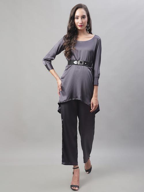 grey solid top and trouser co-ord set - 19950896 - Very Small Image - 1