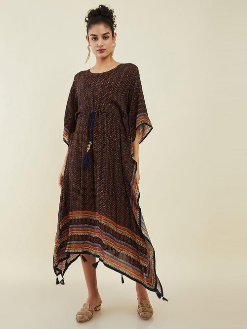 black printed round neck kaftan dresses - 19954008 - Very Small Image - 1