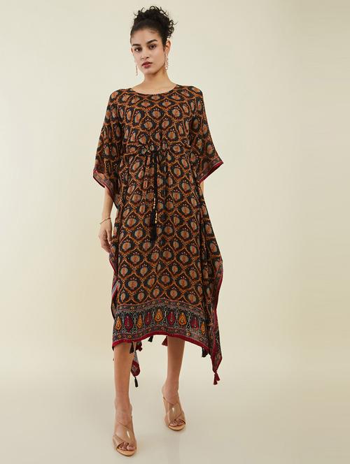 black printed round neck kaftan dresses - 19954015 - Very Small Image - 1