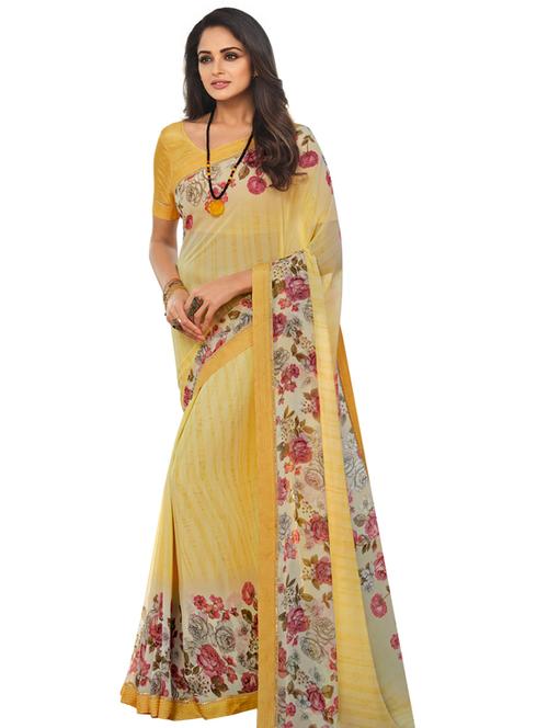 women's floral yellow colored saree - 19954099 - Very Small Image - 1