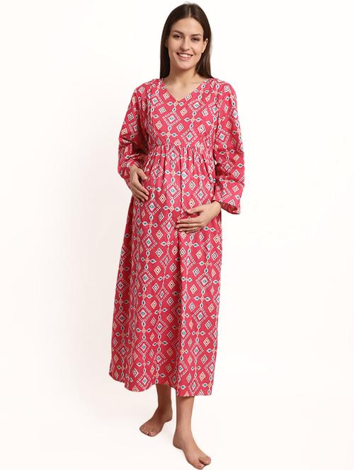 pink printed long sleeve maternity wear nightwear - 19954239 - Very Small Image - 1