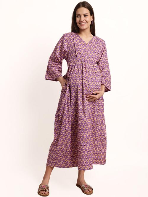 purple printed long sleeve maternity wear nightwear - 19954240 - Very Small Image - 1