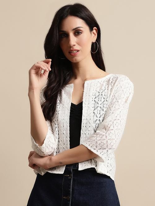 white lace three quater sleeves crop shrug - 19954304 - Very Small Image - 1