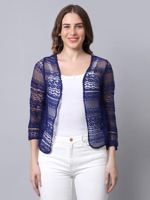 blue lace three quater sleeves crop shrug - 19954307 - Very Small Image - 1