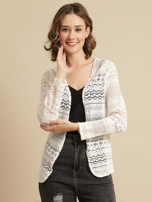 white lace three quater sleeves regular shrug - 19954317 - Very Small Image - 1