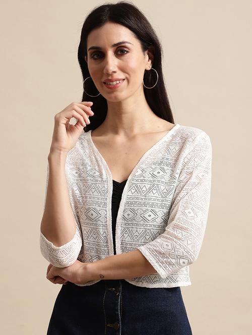 white lace three quater sleeves crop shrug - 19954318 - Very Small Image - 1