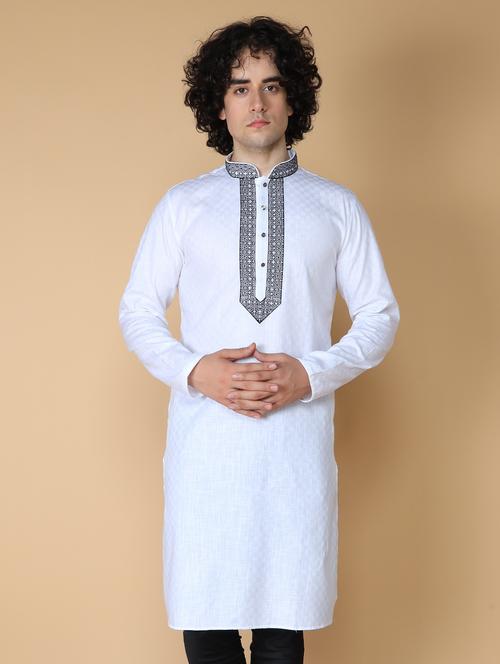 men's embroidered cotton kurta - 19954990 - Very Small Image - 1