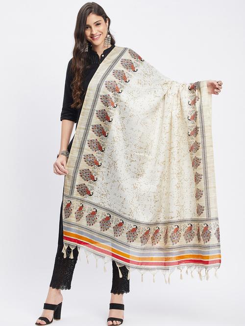 off white printed dupatta with fringes - 19955265 - Very Small Image - 1