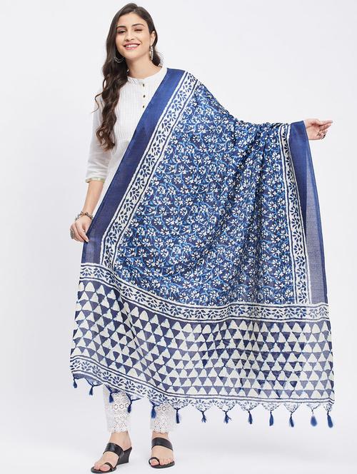 indigo batik printed dupatta - 19955270 - Very Small Image - 1