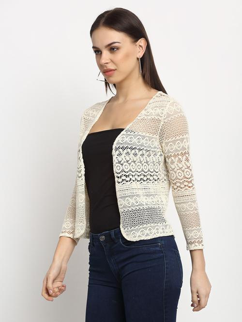 white lace three quater sleeves regular shrug - 19956210 - Very Small Image - 1