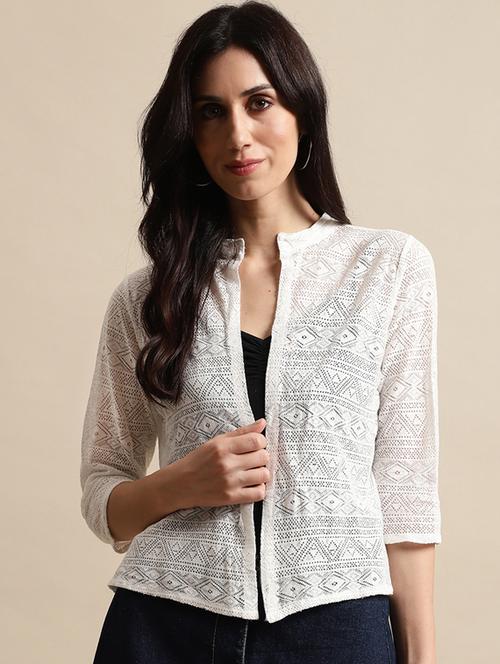 white lace three quater sleeves regular shrug - 19956220 - Very Small Image - 1
