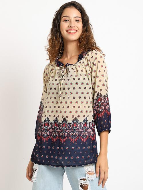 women's straight tie-up neck top - 19956978 - Very Small Image - 1