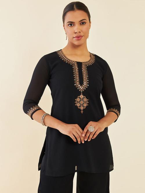 black printed round neck regular tunic - 19957372 - Very Small Image - 1