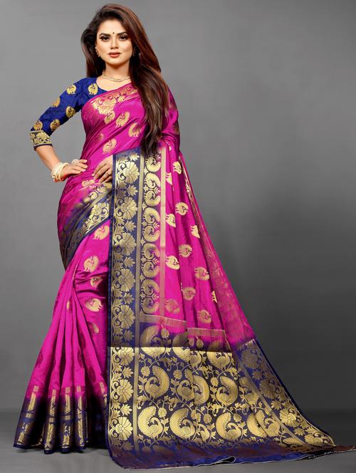pink self design kanjivaram saree with blouse - 19958662 - Very Small Image - 1