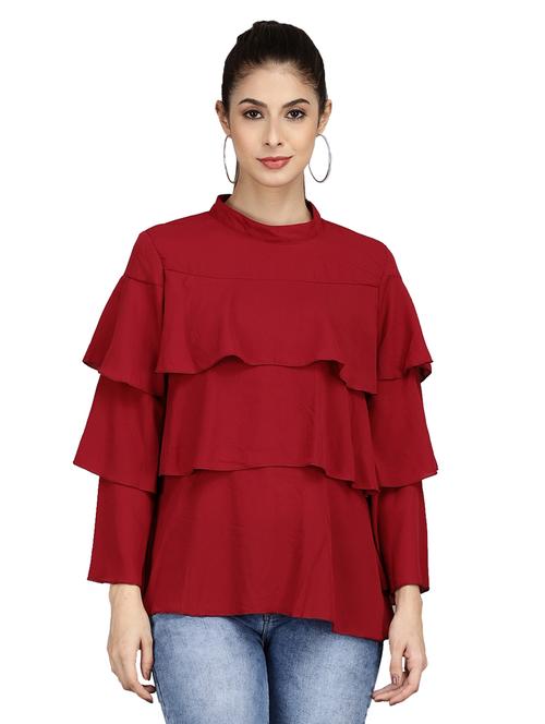 women mraooon solids mandarin neck top - 19958709 - Very Small Image - 1