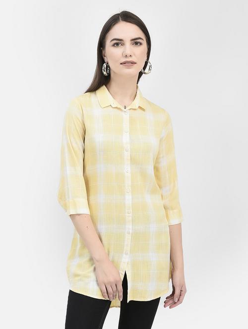 yellow check print high -low shirt - 19959522 - Very Small Image - 1