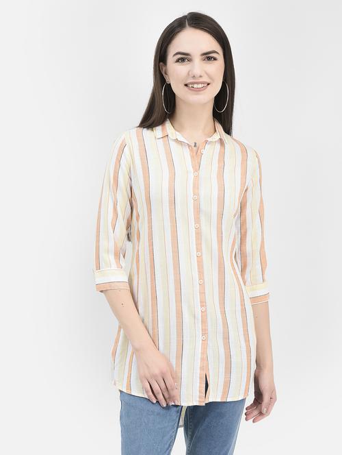 white striped three quater sleeves high-low shirt - 19959532 - Very Small Image - 1