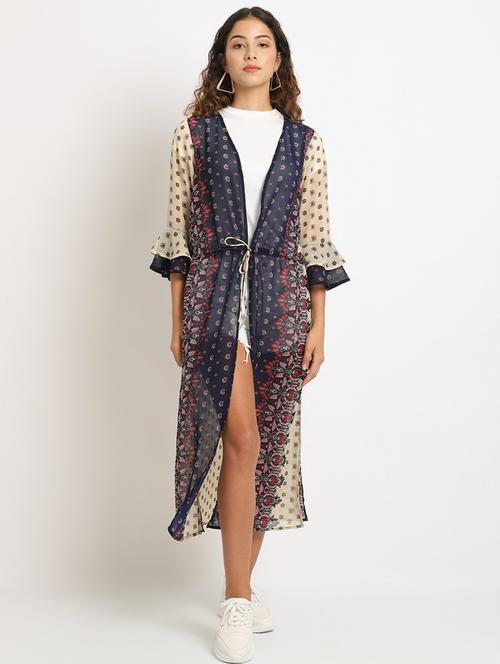 black printed long shrug - 19960086 - Very Small Image - 1