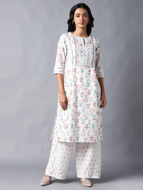 keyhole neck printed kurta palazzo set - 19960342 - Very Small Image - 1