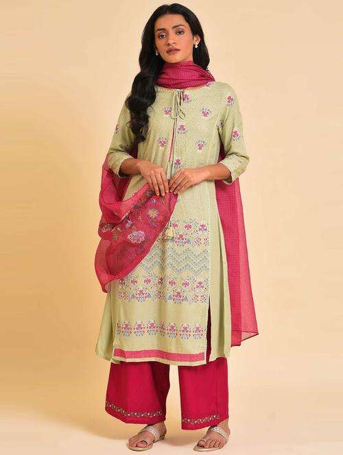 keyhole neck floral kurta pant set - 19960351 - Very Small Image - 1