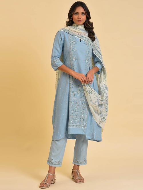 keyhole neck floral kurta pant set - 19960354 - Very Small Image - 1