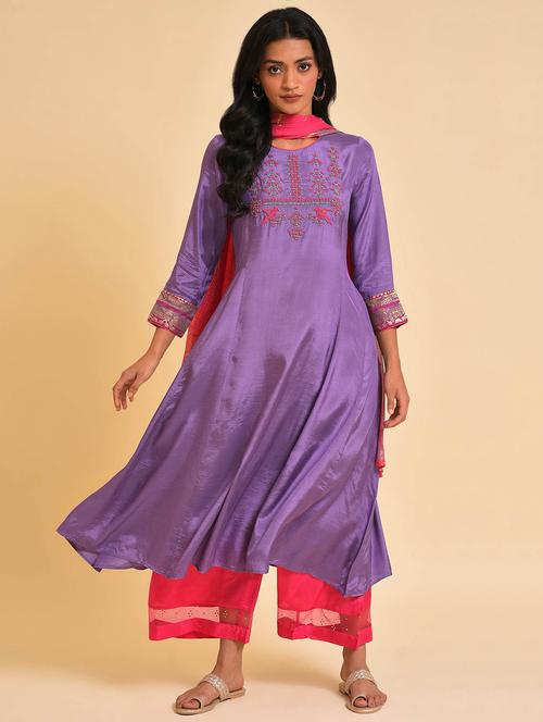 purple kurta palazzo set with dupatta - 19960366 - Very Small Image - 1
