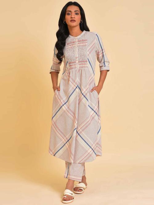 check print kurta pant set - 19960375 - Very Small Image - 1