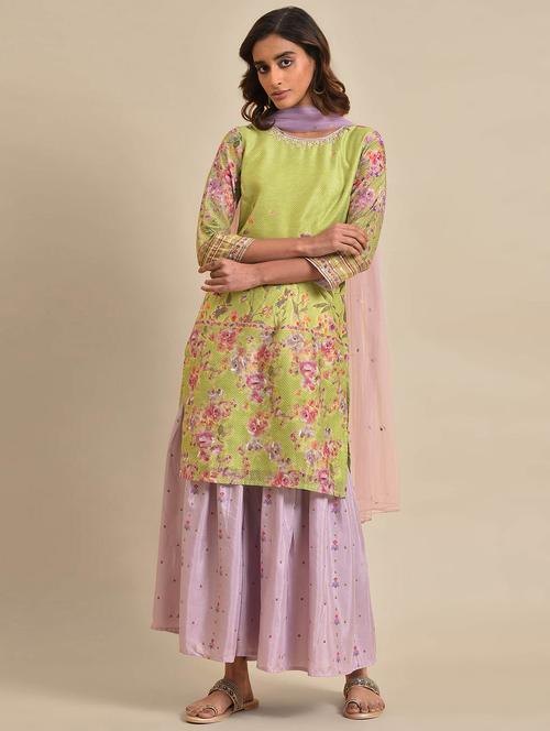 green kurta sharara set with dupatta - 19960413 - Very Small Image - 1