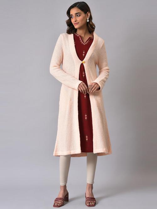 peach solid long sleeve cardigan - 19960420 - Very Small Image - 1