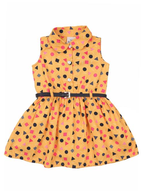 yellow printed peter pan neck frock - 19960453 - Very Small Image - 1